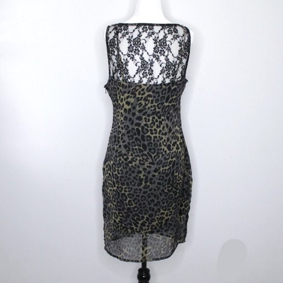 Guess Dark Leopard Print Floral Embroidered Lace Dress Size M - Picture 4 of 13